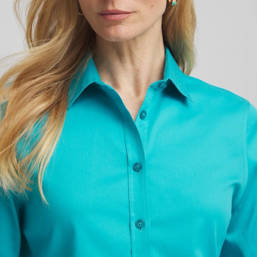 Chico’s NO IRON™ Stretch-Sateen Shirt in Seaspray - Picture 3 of 13